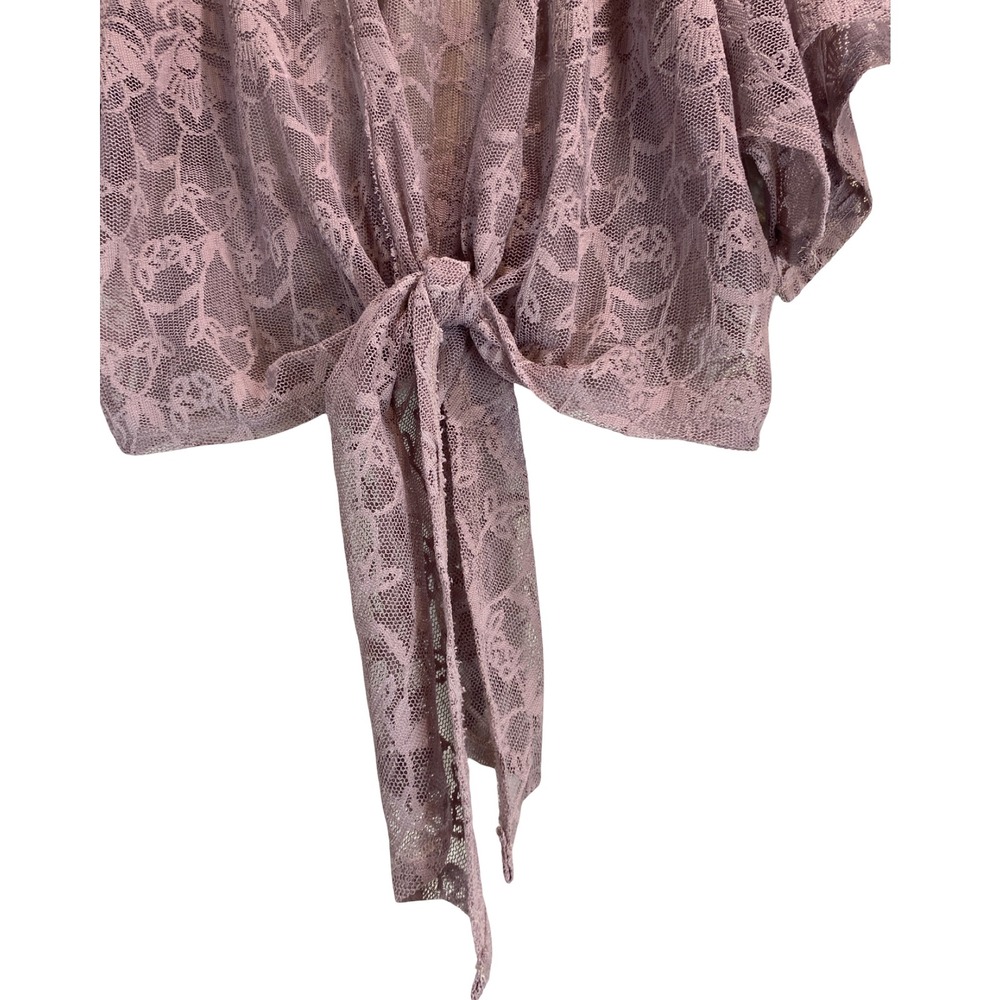 Miss Chievous Womens XL Mauve Pink Kimono Sheer Lace Tie Front Shrug Bolero Top - Picture 4 of 8